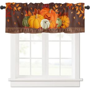 DecorLovee Thanksgiving Curtain Valances for Windows Living Room, Curtain Toppers and Valances for Bedroom, Farmhouse Fall Pumpkin Maple Leaf Brown Rod Pocket Curtains Kitchen Valances 54" Wx18 L