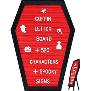 لوحة حروف التابوت - 520 شخصية من شخصيات الهالوين المخيفة مع حامل خشبي وحقيبة قماش - 16 × 11 بوصة - لوحة رسائل لباد لمستلزمات وديكور الهالوين في المنزل والمكتب (أسود) in Kuwait