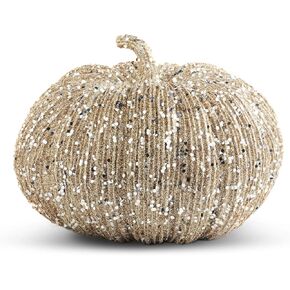K&K Interiors 40610C 8 Inch Champagne Glitter Pumpkin