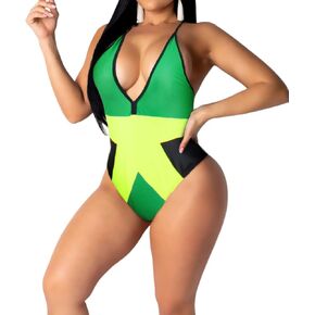 Women's Fashion Caribbean Jamaican Flag Rasta One Piece Swimsuit Swimwear