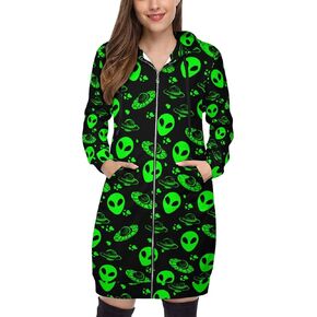 Green Halloween Hoodies for Women Oversized Full Zip Hooded Sweatshirt Casual Long Sleeve 2024 Fall Jacket Coat