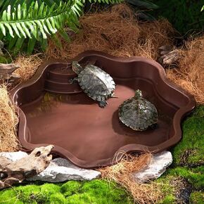 Turtle Bathing Pool, Reptile Feeding Dish Water Pot, Landscape Fish Tank Decoration, Lizard Turtle Bathing Pool for Aquatic Climbing Pet - Earthy Yellow