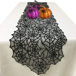 Halloween Table Runner - Black Lace Spider Web Table Runner for Halloween Masquerade Scary Movie Nights, 13x72 Inch (Black)
