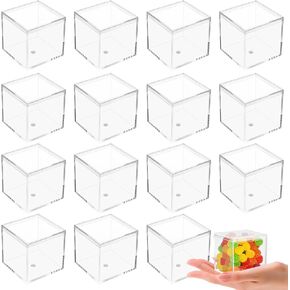 2.36 inch Acrylic Square Cube, 32 Pieces Clear Small Acrylic Storage Box with Lid Mini Plastic Storage Containers Clear Display Box for Candy Pill Tiny Jewelry Beads (6 cm)