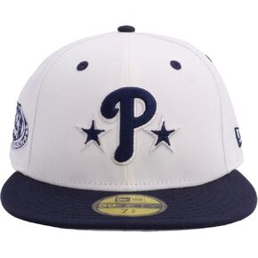 New Era MLB 59FIFTY Cooperstown Authentic Collection Chrome Fitted Hat (7 1/2, Philadelphia Phillies, White Black Cooperstown)