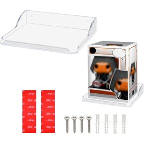 Cosmos 2 Pcs Acrylic Display Shelves Wall Figure Display Stand Floating Shelves Compatible with Funko Pop Figure Collection Box (4.5" x 3.5") - With Screws and Self Adhesive Tape, Transparent Clear