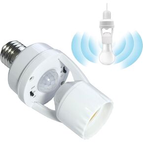 Motion Sensor Light Socket,E26/E27 Screw in Light Bulb Holder Adapter Light Control Indoor Only,Auto On/Off Motion Activated Light Socket for Porch Basement Storage Room