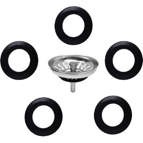 5 Pack Silicone Sink Drain Bracket Seal Ring,Drainage Seal,Universal Drainage Pad Replacement for Kitchen Bathroom Sink Bathtub Drain Plug,Inner Diameter 32mm Outer Diameter 55mm(Black)