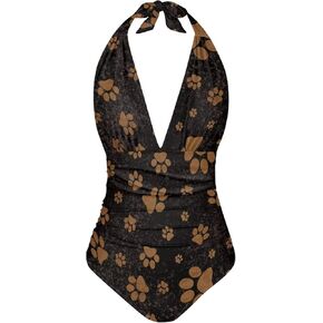 Dolyues Women's One Piece Swimsuit Halter Backless Ruched Tummy Control Bathing Suit Sexy V-Neck Swimwear S-3XL
