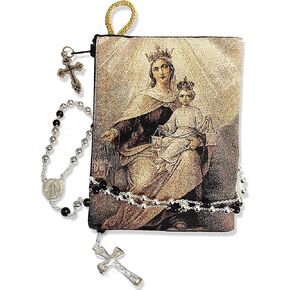 Blessed Virgin Mary Our Lady of Mount Carmel Tapestry Icon Rosary Pouch 5 3/8 Inch, Keepsake Holder