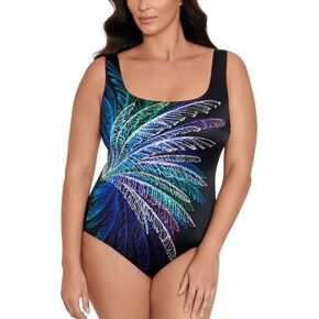 Swim Solutions Women's Firework Print One-Piece Swimsuit (Black Multi, 12)