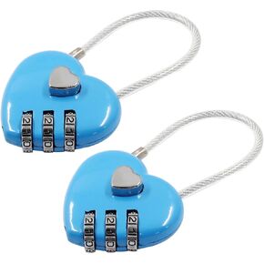 2 Pcs Heart Digit Combination Lock Pink Heart Padlock Mini Code Lock Outdoor Waterproof Padlock Wire Rope for Jewelry Storage Box, Diary Book, Luggage, Hall Locker