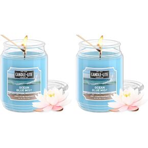 CANDLE-LITE Scented Ocean Blue Mist Fragrance, One 18 oz. Single-Wick Aromatherapy Candle with 110 Hours of Burn Time, Light Color (Individual Box)