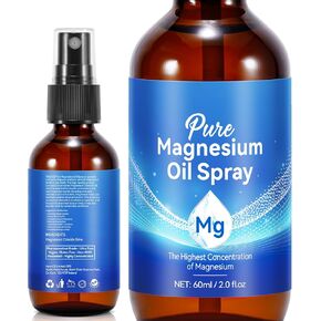 Pure Magnesium Oil Spray 2 Pack, Organic Magnesium Spay for Feet, Topical Magnesium Oil Spray Glass Bottle, Non-GMO Magnesium Body Spray - 100% Natural & Pure, Easy to Absorb