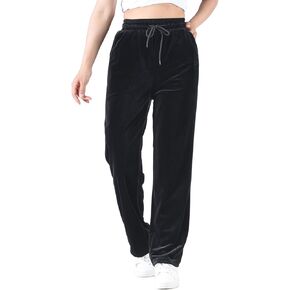 Zoulee Women's Petite Velour Sweatpants High Waist Straight Pants Drawstring Active Pants with Pockets