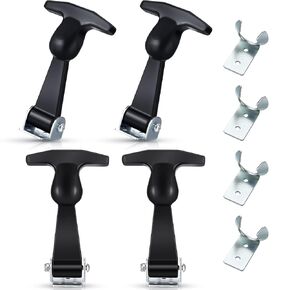 Mudder 8 Pcs Elastic Stainless Steel Rubber Hood Catch 4.7 Inch Flexible T Handle Hasp Rubber Flexible Draw Latches with Brackets for Tool Cabinet, Vehicle Engine, Hood, Box