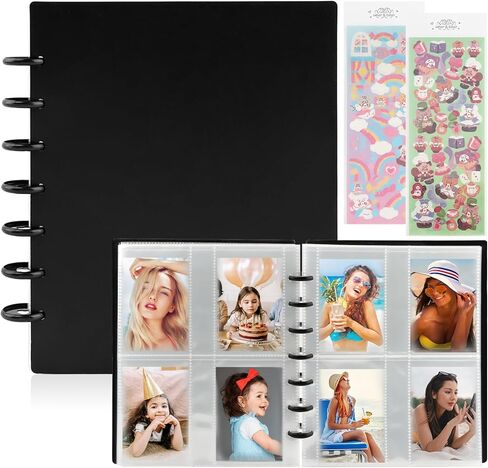 مجلد بطاقات الصور، 20 صفحة داخلية، كتاب حامل بطاقات الصور مقاس 3 بوصة، 80 جيبًا، مناسب للعائلة وحفلات الزفاف وألبوم السفر وبطاقة النجوم (قطعتان من الملصقات المزخرفة) in Kuwait