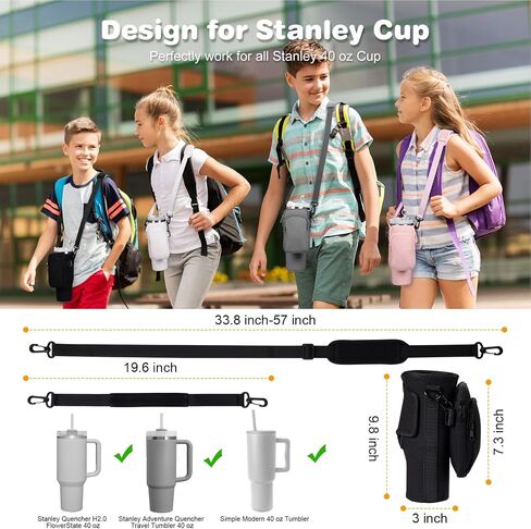 Stanley Cup Holder with Stretchable Strap, for Stanley Accessories 40 oz Tumbler with Handle, Stanley Cup Carrier Bag & Case, Water Bottle Holder Stanley Purse, Black in Saudi Arabia