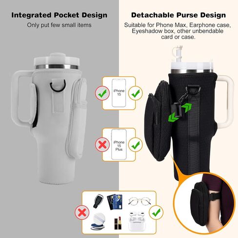 Stanley Cup Holder with Stretchable Strap, for Stanley Accessories 40 oz Tumbler with Handle, Stanley Cup Carrier Bag & Case, Water Bottle Holder Stanley Purse, Black in Saudi Arabia