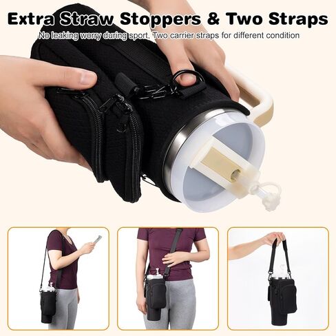 Stanley Cup Holder with Stretchable Strap, for Stanley Accessories 40 oz Tumbler with Handle, Stanley Cup Carrier Bag & Case, Water Bottle Holder Stanley Purse, Black in Saudi Arabia