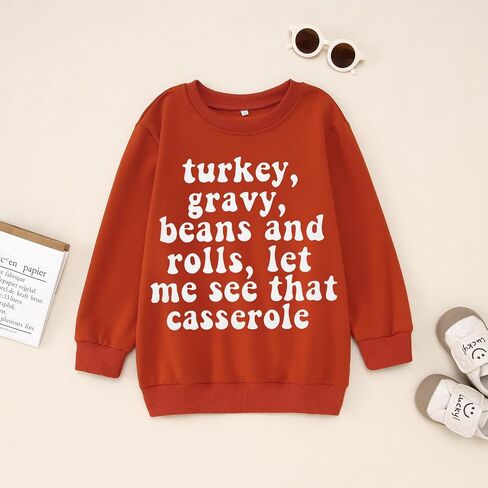 Boys Girls Thanksgiving Outfits Big Kids Turkey Letter Printed Sweatshirt Casual Crewneck Pullover Long Sleeve Top in Saudi Arabia