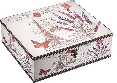 Hipiwe Vintage Treasure Chest Box Wooden + PU Leather Decorative Keepsake Box Large Wooden Storage Box Memento Case Box for Jewelry Photos Books Gift Box Home Decor, Lavender Pattern in Kuwait