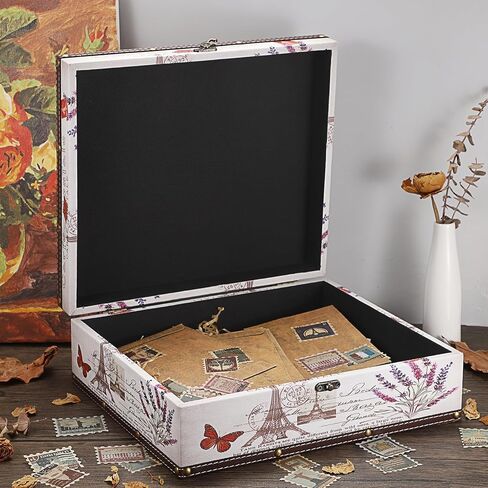 Hipiwe Vintage Treasure Chest Box Wooden + PU Leather Decorative Keepsake Box Large Wooden Storage Box Memento Case Box for Jewelry Photos Books Gift Box Home Decor, Lavender Pattern in Kuwait