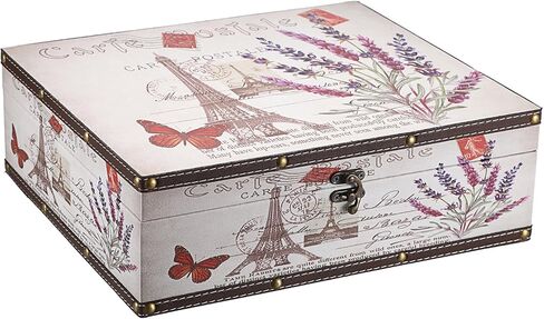 Hipiwe Vintage Treasure Chest Box Wooden + PU Leather Decorative Keepsake Box Large Wooden Storage Box Memento Case Box for Jewelry Photos Books Gift Box Home Decor, Lavender Pattern in Kuwait