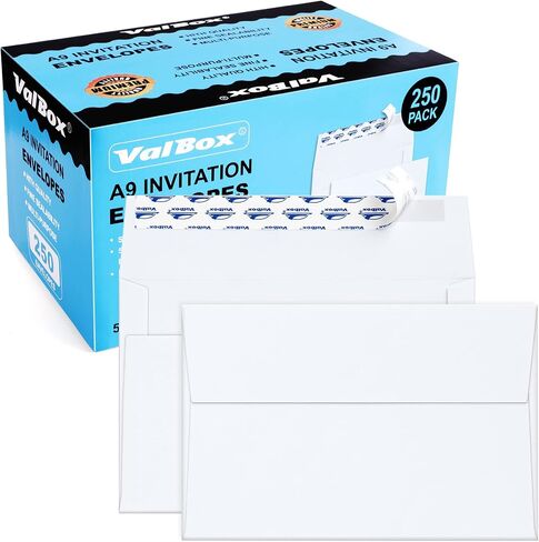 ValBox A9 Invitation Envelopes, 5.75 x 8.75 Inches, Brown Kraft Envelopes for Wedding Invitations, Greeting Cards, Announcements, with Self Adhesive Seal, 250 Count (5.75 x 8.75 Inches) in Kuwait