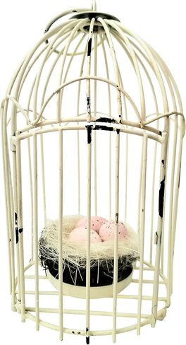 Distressed White Metal Birdcage Candle Holder, Bonus Egg Nest in Saudi Arabia