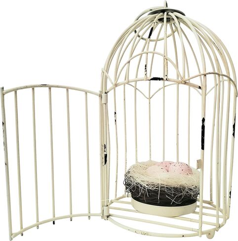 Distressed White Metal Birdcage Candle Holder, Bonus Egg Nest in Saudi Arabia