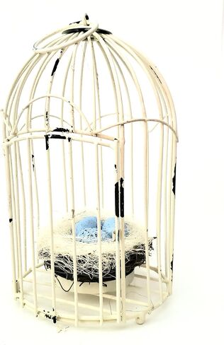 Distressed White Metal Birdcage Candle Holder, Bonus Egg Nest in Saudi Arabia