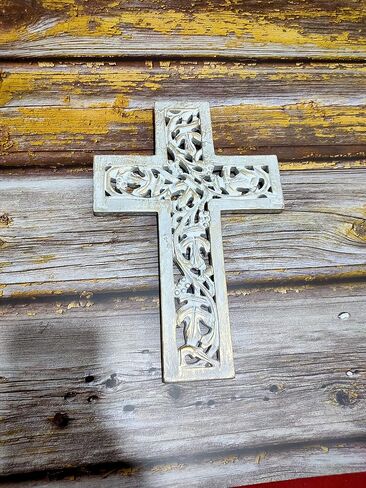 S.B.ARTS Wall Cross Handmade Wooden Design French Plaque Hanging Wall Crucifix with Floral Carving Hanging Cross for Wall Decor, Church Hanging Ornament, Living Room Home Decor (Black) in Kuwait