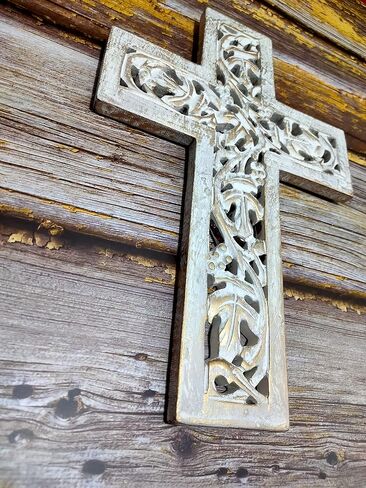 S.B.ARTS Wall Cross Handmade Wooden Design French Plaque Hanging Wall Crucifix with Floral Carving Hanging Cross for Wall Decor, Church Hanging Ornament, Living Room Home Decor (Black) in Kuwait