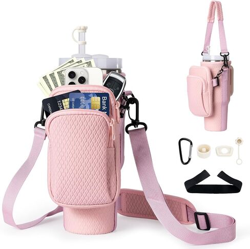 Stanley Cup Holder with Stretchable Strap, for Stanley Accessories 40 oz Tumbler with Handle, Stanley Cup Carrier Bag & Case, Water Bottle Holder Stanley Purse, Black in Saudi Arabia