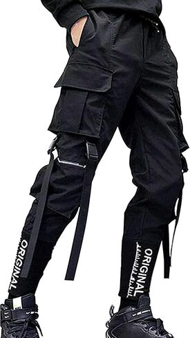 Men's Jogger Pants Punk Cargo Baggy Techwear Hip Hop Harem Pants Streetwear Tactical Track Pants Black White in Saudi Arabia