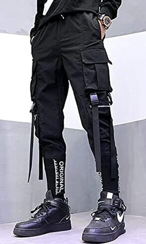 Men's Jogger Pants Punk Cargo Baggy Techwear Hip Hop Harem Pants Streetwear Tactical Track Pants Black White in Saudi Arabia