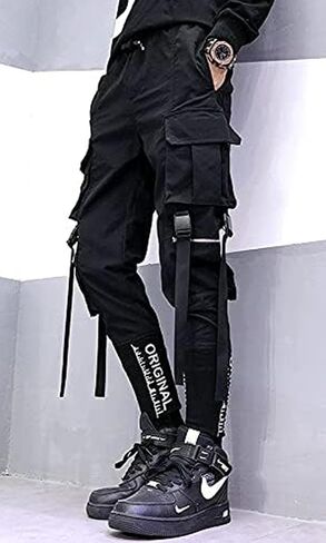 Men's Jogger Pants Punk Cargo Baggy Techwear Hip Hop Harem Pants Streetwear Tactical Track Pants Black White in Saudi Arabia