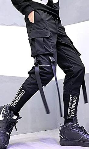 Men's Jogger Pants Punk Cargo Baggy Techwear Hip Hop Harem Pants Streetwear Tactical Track Pants Black White in Saudi Arabia