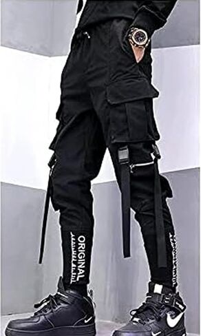 Men's Jogger Pants Punk Cargo Baggy Techwear Hip Hop Harem Pants Streetwear Tactical Track Pants Black White in Saudi Arabia