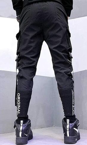 Men's Jogger Pants Punk Cargo Baggy Techwear Hip Hop Harem Pants Streetwear Tactical Track Pants Black White in Saudi Arabia