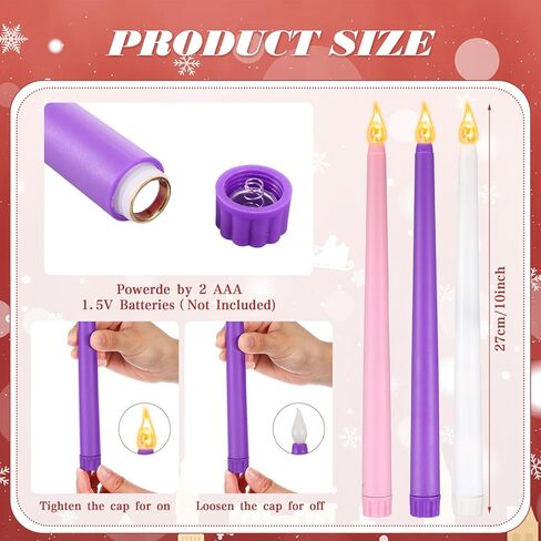 مجموعة من 5 شموع LED مقاس 10.6 بوصة مع حامل شموع متقاطعة شموع عيد الميلاد مع جهاز تحكم عن بعد، شمعة كاثوليكية عديمة اللهب بلاستيكية أرجوانية ووردية وأبيض للاحتفال بعيد الميلاد في الكنيسة in Kuwait