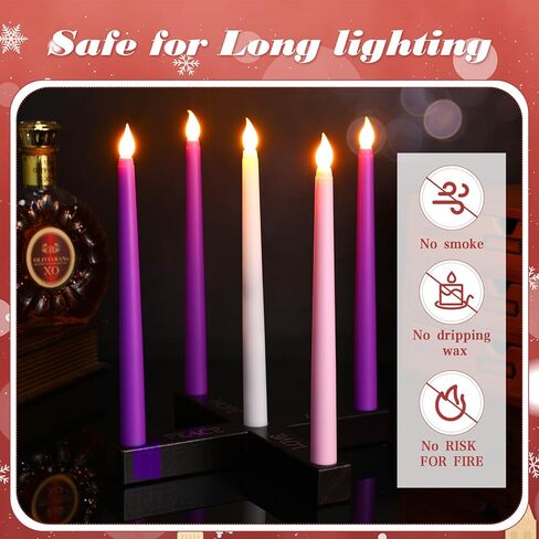 مجموعة من 5 شموع LED مقاس 10.6 بوصة مع حامل شموع متقاطعة شموع عيد الميلاد مع جهاز تحكم عن بعد، شمعة كاثوليكية عديمة اللهب بلاستيكية أرجوانية ووردية وأبيض للاحتفال بعيد الميلاد في الكنيسة in Kuwait