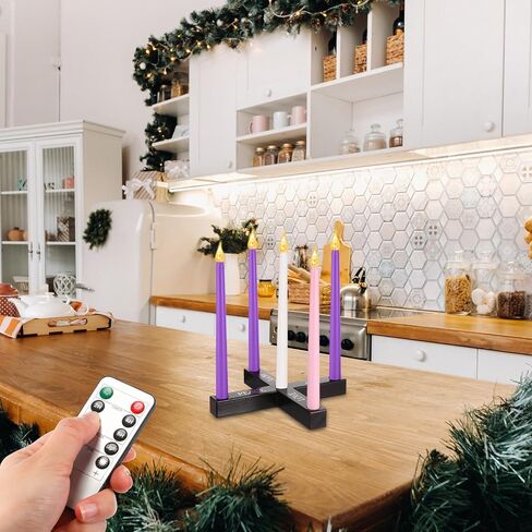 مجموعة من 5 شموع LED مقاس 10.6 بوصة مع حامل شموع متقاطعة شموع عيد الميلاد مع جهاز تحكم عن بعد، شمعة كاثوليكية عديمة اللهب بلاستيكية أرجوانية ووردية وأبيض للاحتفال بعيد الميلاد في الكنيسة in Kuwait