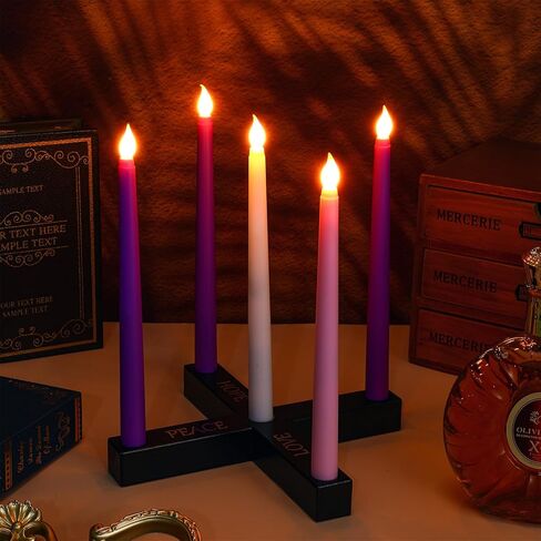 مجموعة من 5 شموع LED مقاس 10.6 بوصة مع حامل شموع متقاطعة شموع عيد الميلاد مع جهاز تحكم عن بعد، شمعة كاثوليكية عديمة اللهب بلاستيكية أرجوانية ووردية وأبيض للاحتفال بعيد الميلاد في الكنيسة in Kuwait