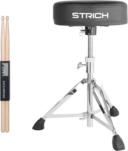 STRICH Drum Stool Set, Padded Seat Height Adjustable Drum Throne with 5A Drumsticks for Adults Beginner Drummers, SDB-10B, Black in Saudi Arabia