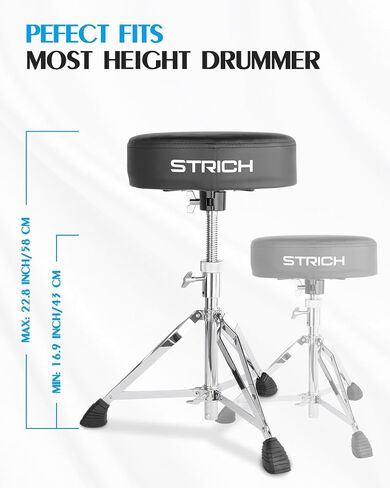 STRICH Drum Stool Set, Padded Seat Height Adjustable Drum Throne with 5A Drumsticks for Adults Beginner Drummers, SDB-10B, Black in Saudi Arabia