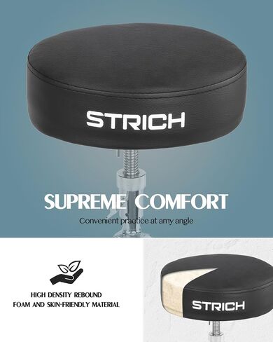 STRICH Drum Stool Set, Padded Seat Height Adjustable Drum Throne with 5A Drumsticks for Adults Beginner Drummers, SDB-10B, Black in Saudi Arabia