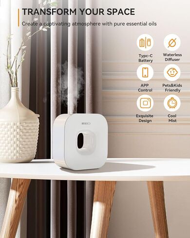 MEIDI Waterless Essential Oil Diffuser - Bluetooth Cordless Aromatherapy Diffuser with App Control, Smart Timer Setting, Hang-up Design and Wide Coverage for Home, Office, Hotel and SPA - Black in Saudi Arabia
