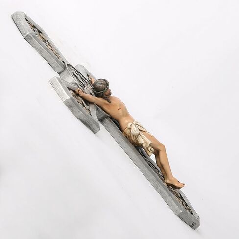 BC Catholic Medal Saint Benedict Crucifix Wall Cross, Jesus Christ Home Decor, Religious Gifts, Metal Carve Look, Sliver and Realistic Finish, 12"H Hand Painted by Buildclassic in Saudi Arabia